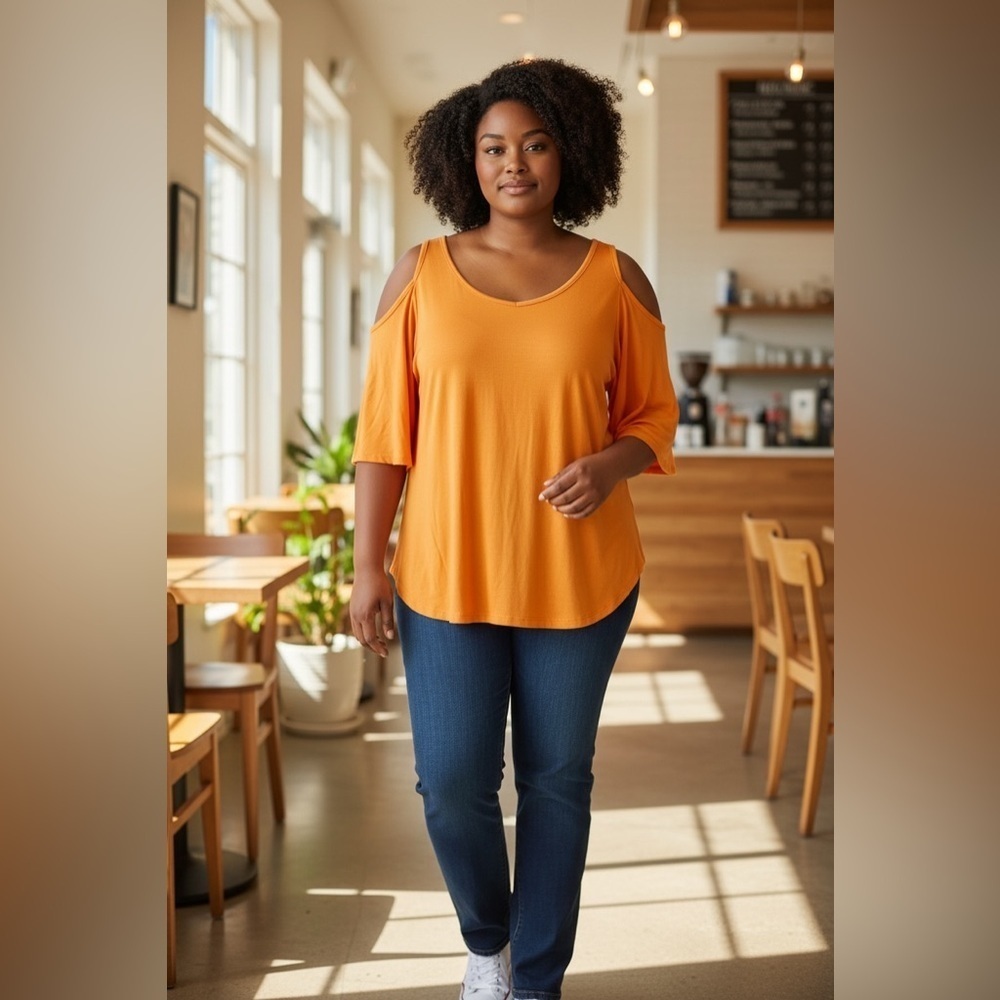 Stylish Orange Cold Shoulder Top – Pullover Tunic – Size M NWOT